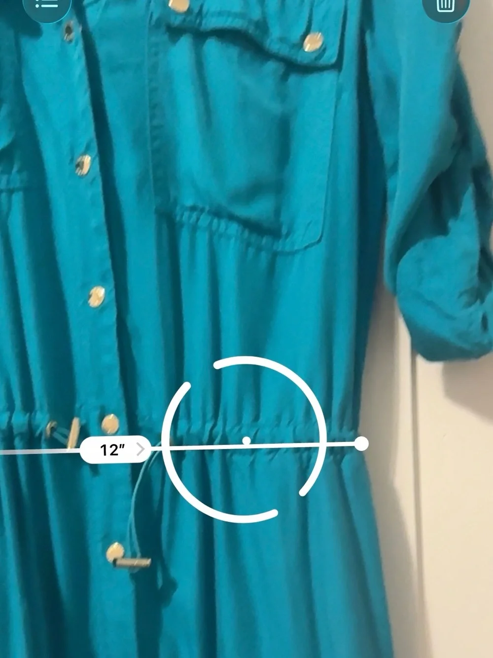 Michael Michael Kors Teal Utility Cinch-Waist Shirt Dress Gold Hardware - Size S